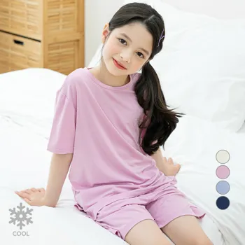 2_롤리트리_아동용_레이온_스판_찰랑_오버핏_반팔_라운지웨어_세트